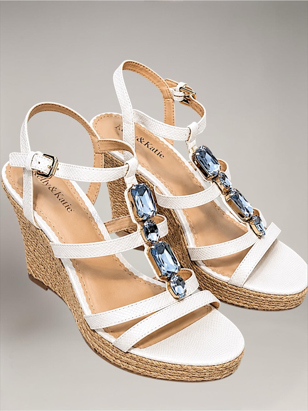 Kelly & Katie Rachel White Jeweled Wedge Sandals – Size 8 - Picture 4 of 11